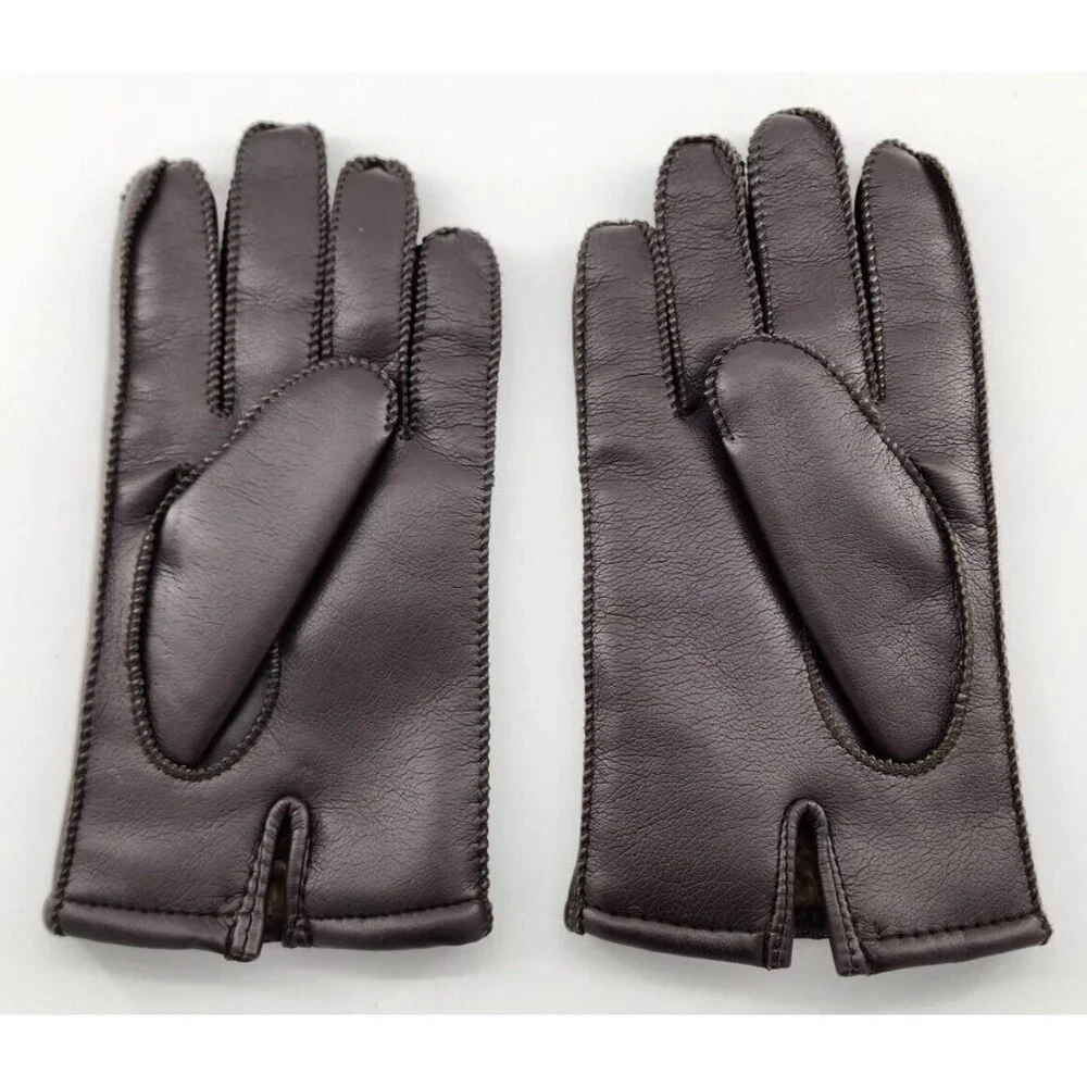Vintage Avon Novahide Brown Faux‎ Leather Vinyl Gloves Acrylic Lined Size M